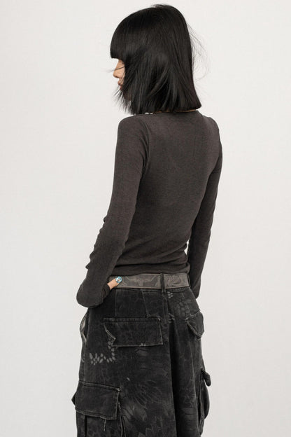 Sweet and Cool Gray Long-Sleeved Top