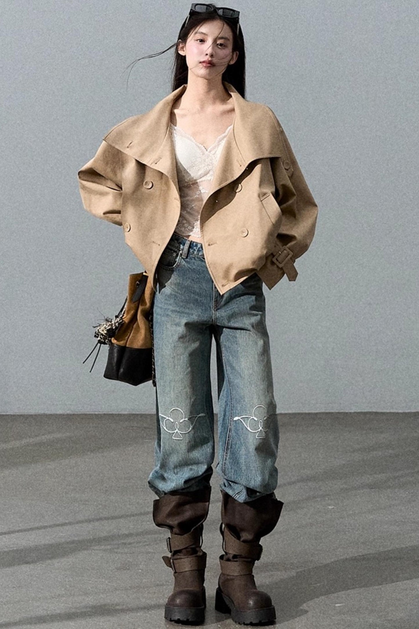 Vintage Burnt Flower Wide-Leg Jeans