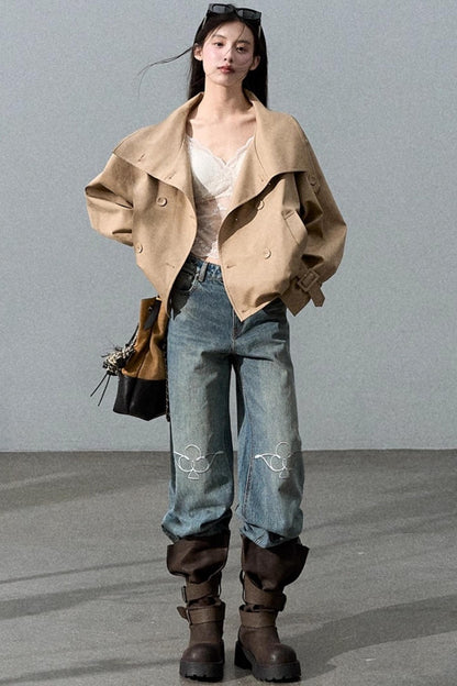 Vintage Burnt Flower Wide-Leg Jeans