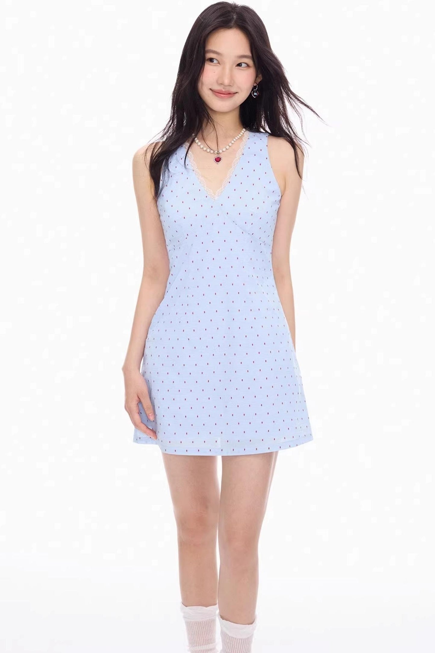 Lace-Trimmed V-Neck Dress