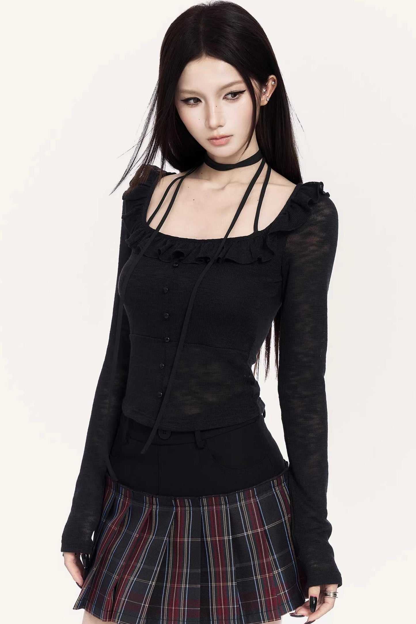 Pleated Faux Two-Piece Skirt