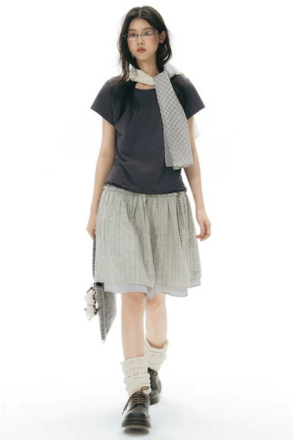 Double-Layered Puff A-Line Skirt