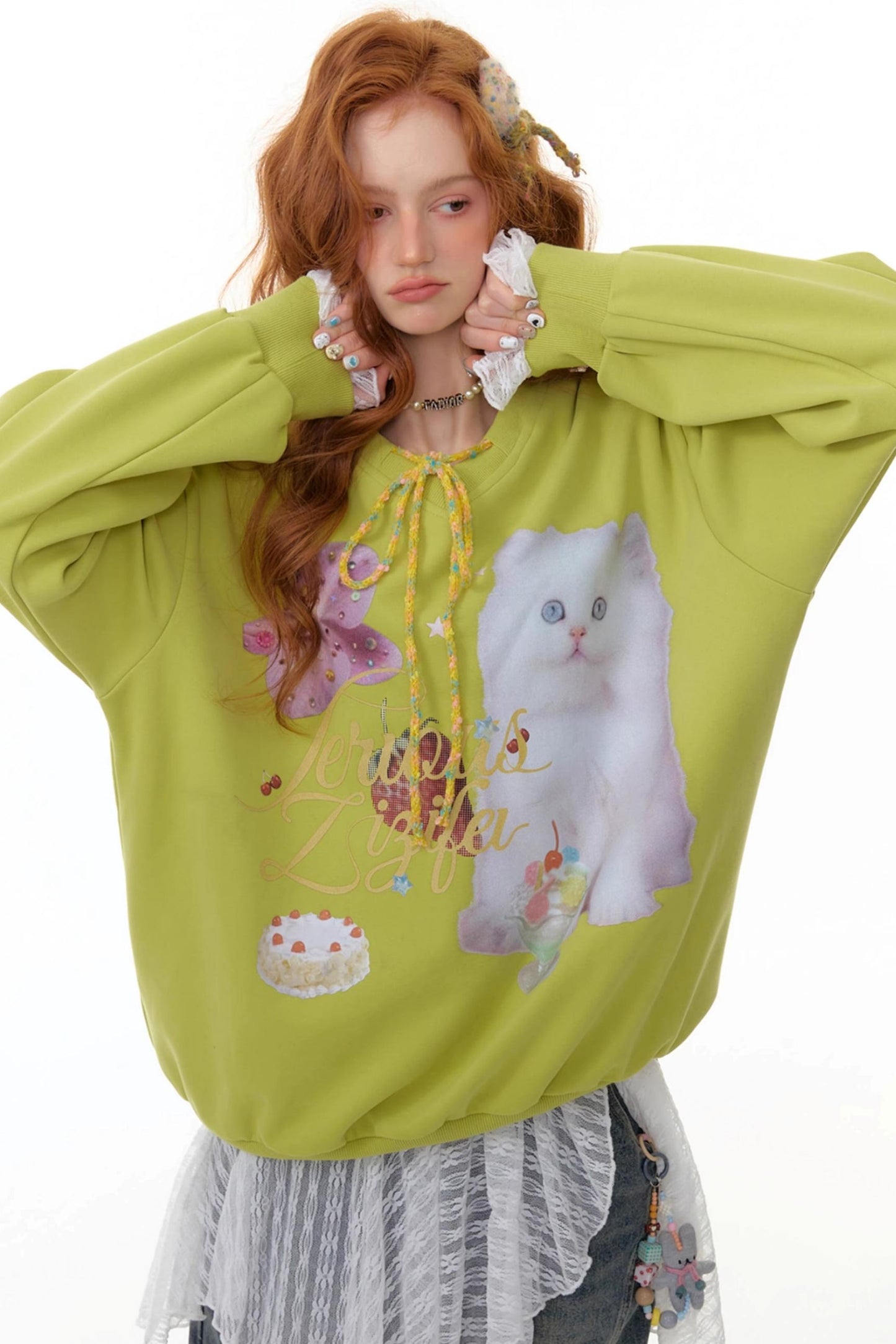 American Retro Cat Print Sweatshirt
