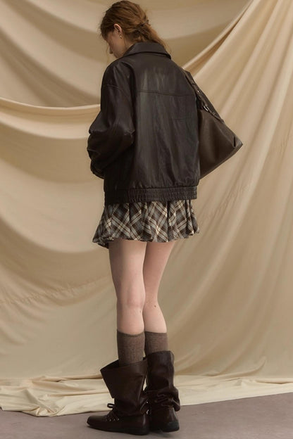 Ultra-Soft Vintage Brown Leather Womens Flight Jacket