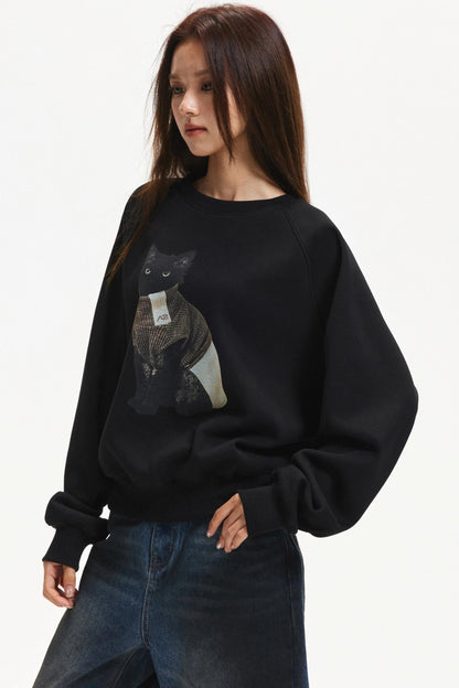 Kitten Print Raglan Sweater