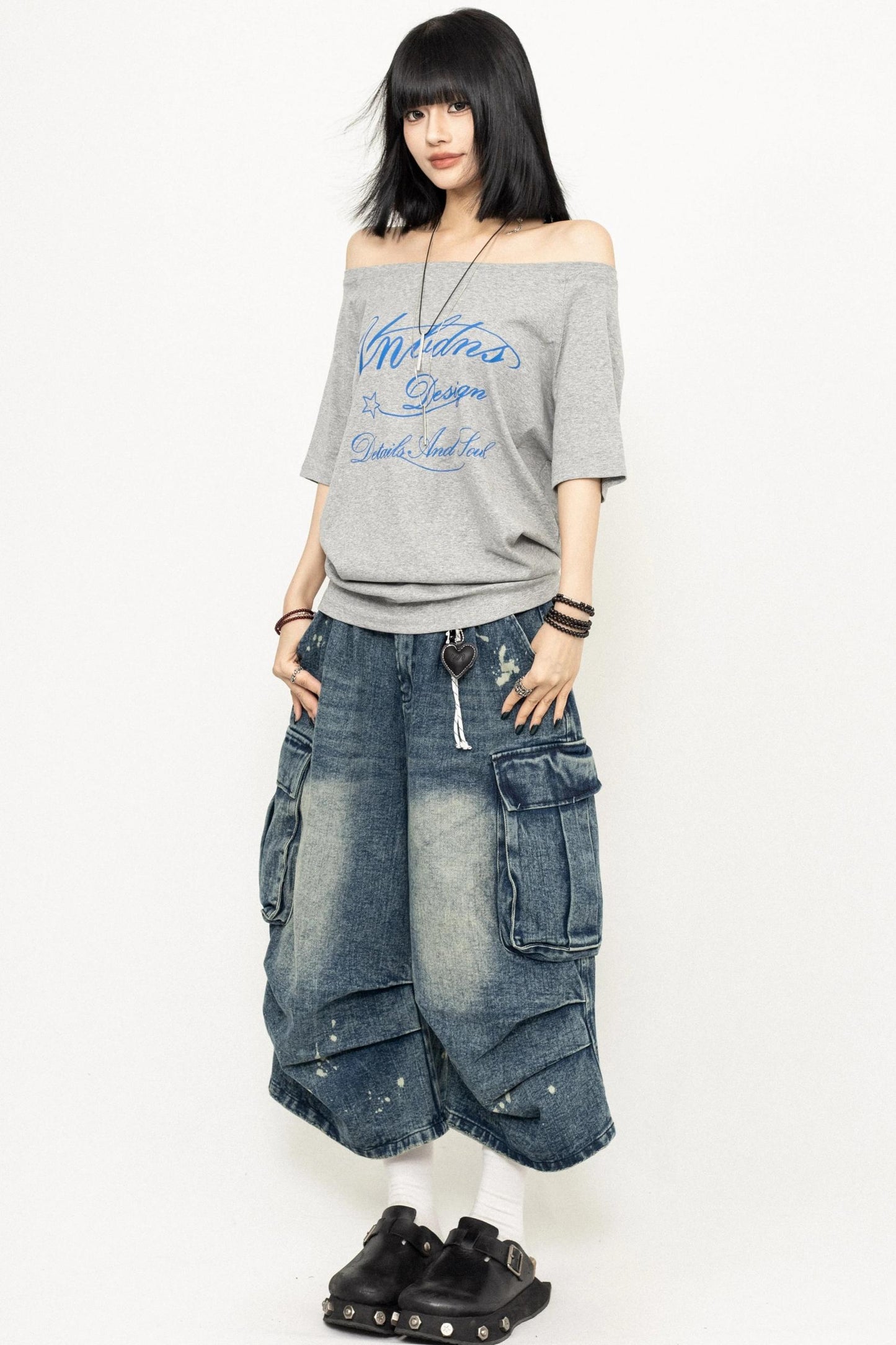 Gray One-Shoulder Top