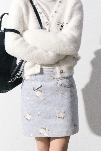 Baby Blue Jacquard Eco Fur Skirt Set-Up