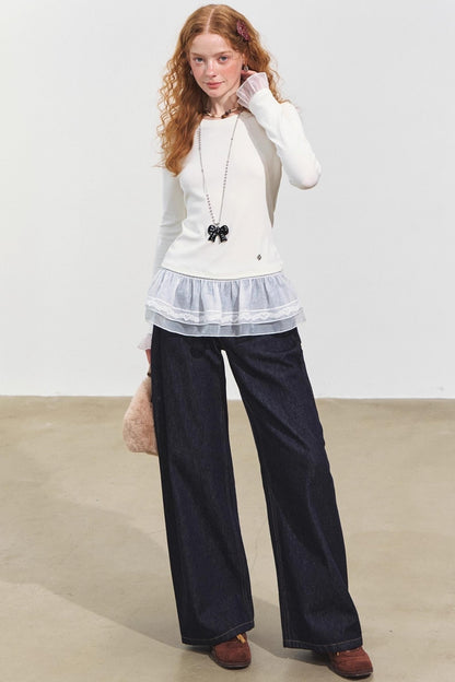 Double-Lace Raglan Sleeve Fleece Top