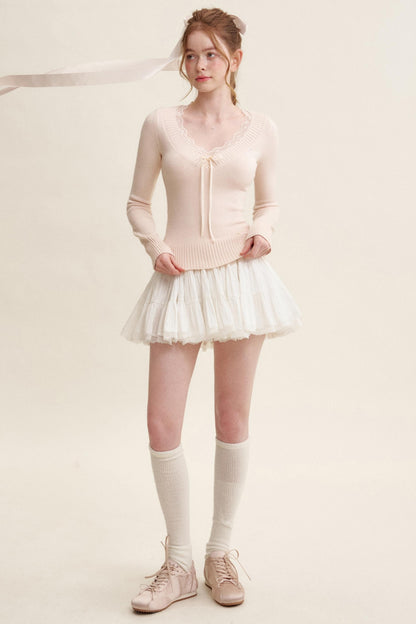 Peach Lace Sweater Tops