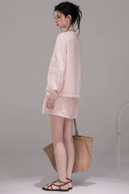 Completo Camicia a Righe Rosa Pesca