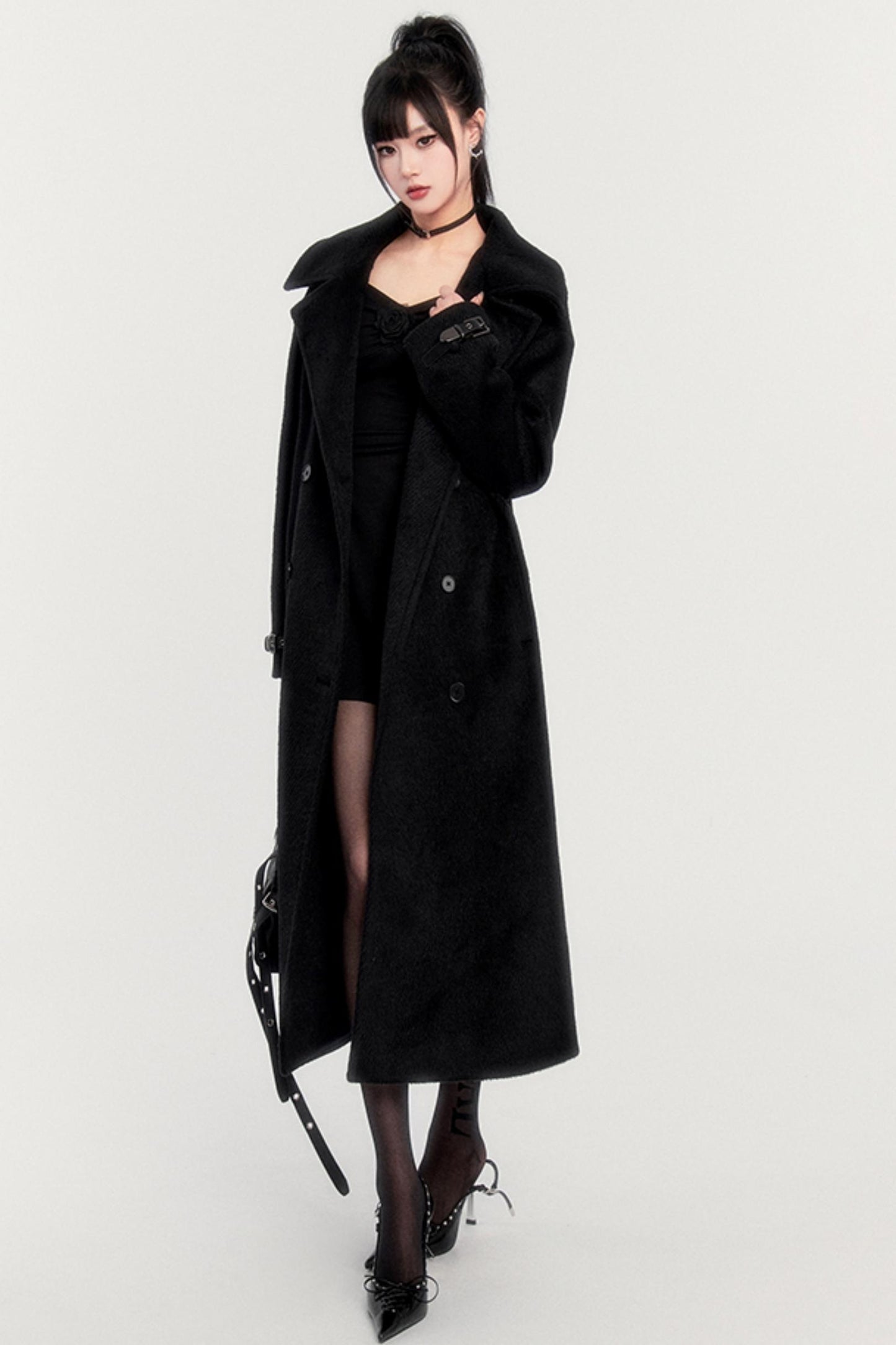 Stand-Up Collar Long Tweed Coat