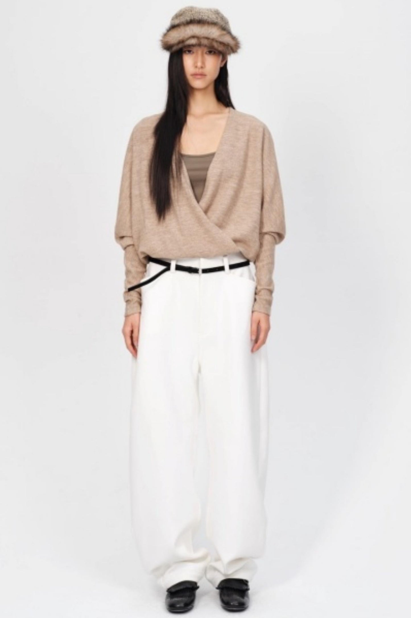 Thickened Oatmeal V-Neck Top