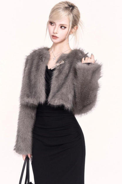 Korean High-End Cropped Fur Jacket