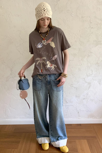 Lazy Wave Playful Print Short Sleeve T-shirt