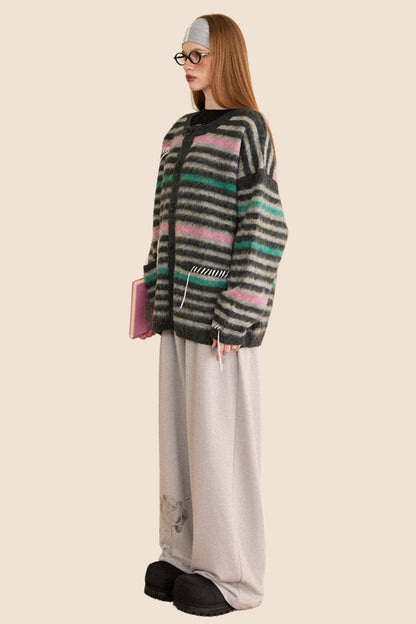 Vintage Wool Stripe Knitted Cardigan