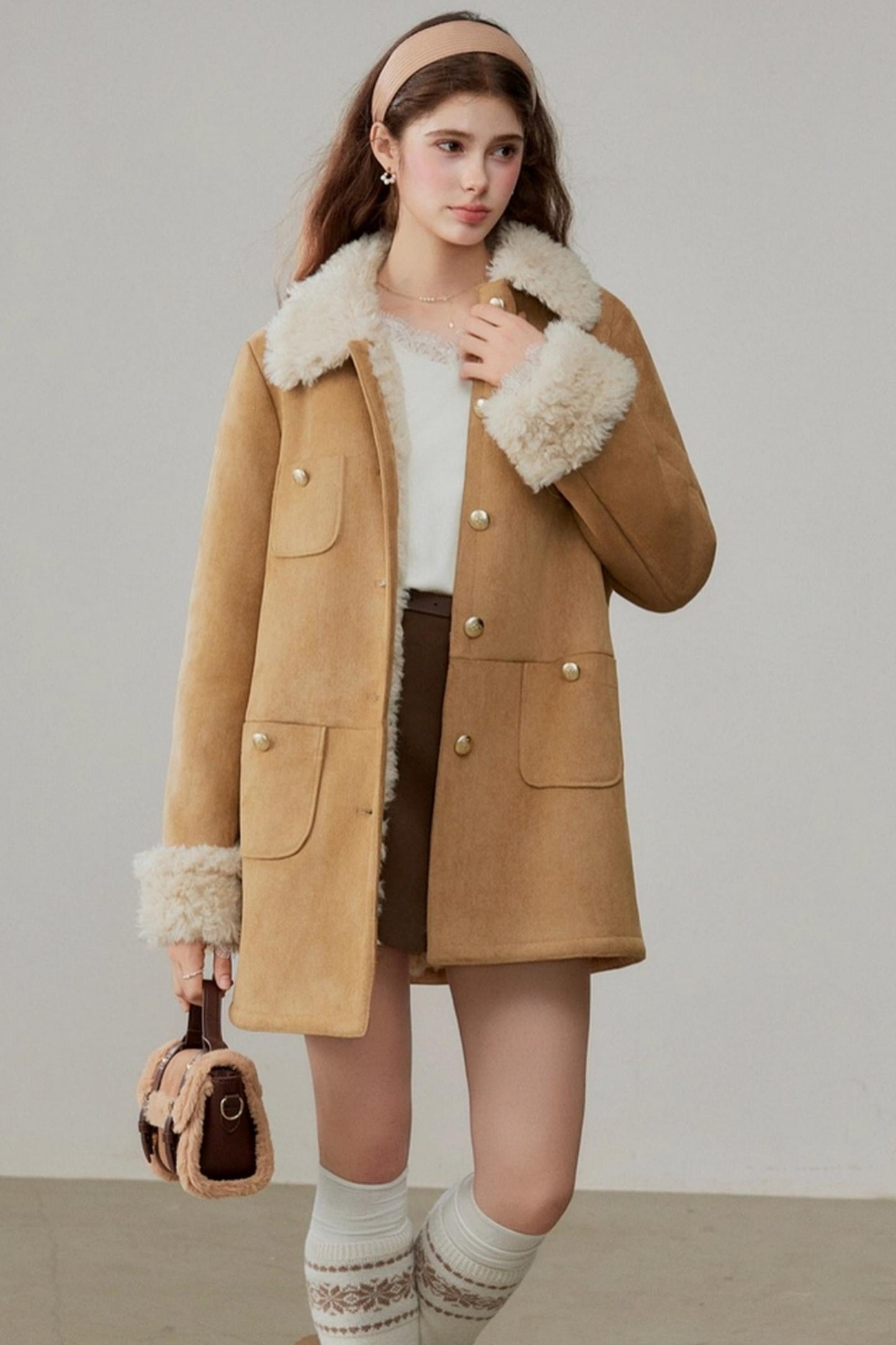Fur Integrated Suede Winter Jacket