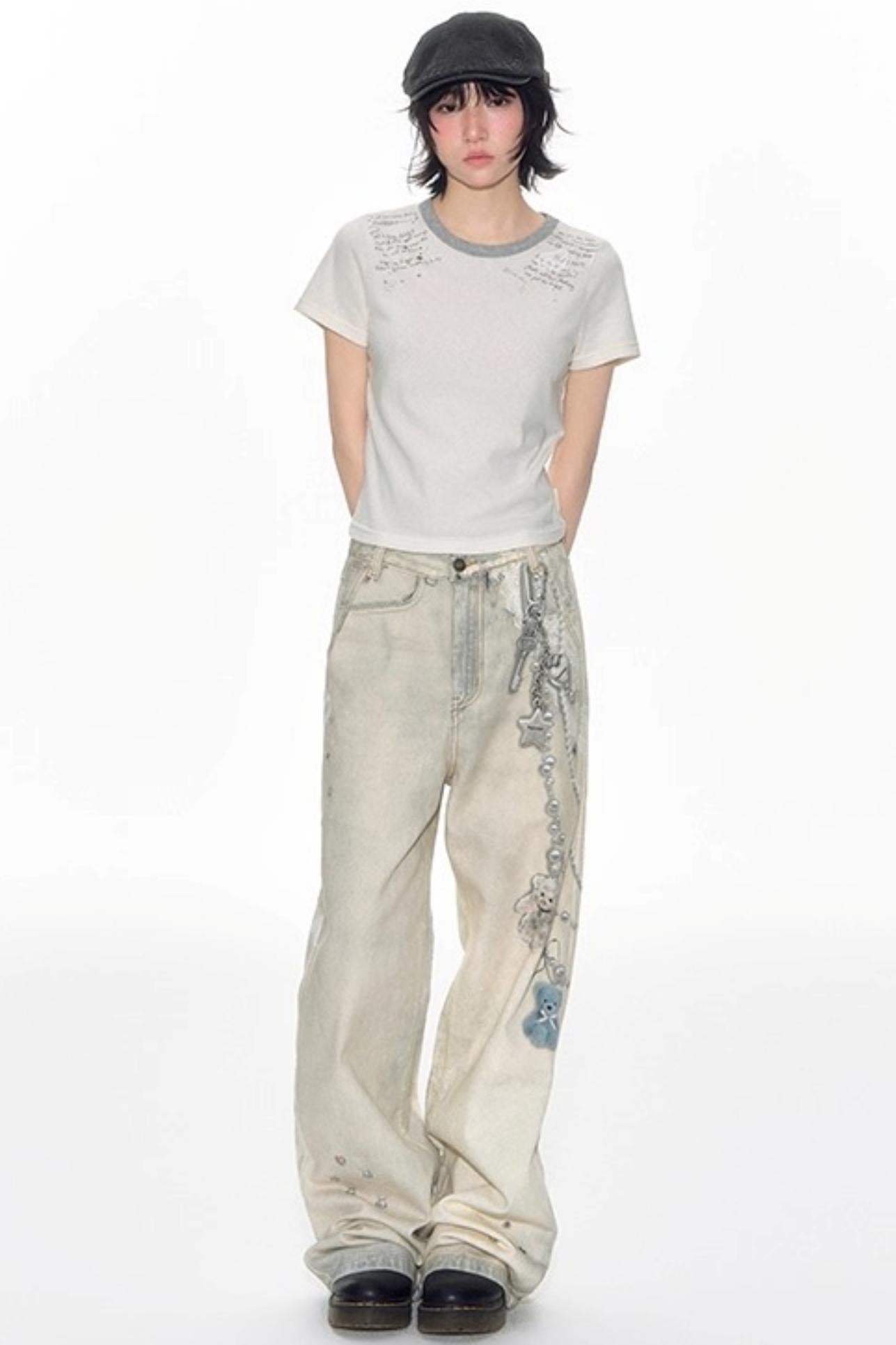 Original Patch Print Short Sleeve Summer Top