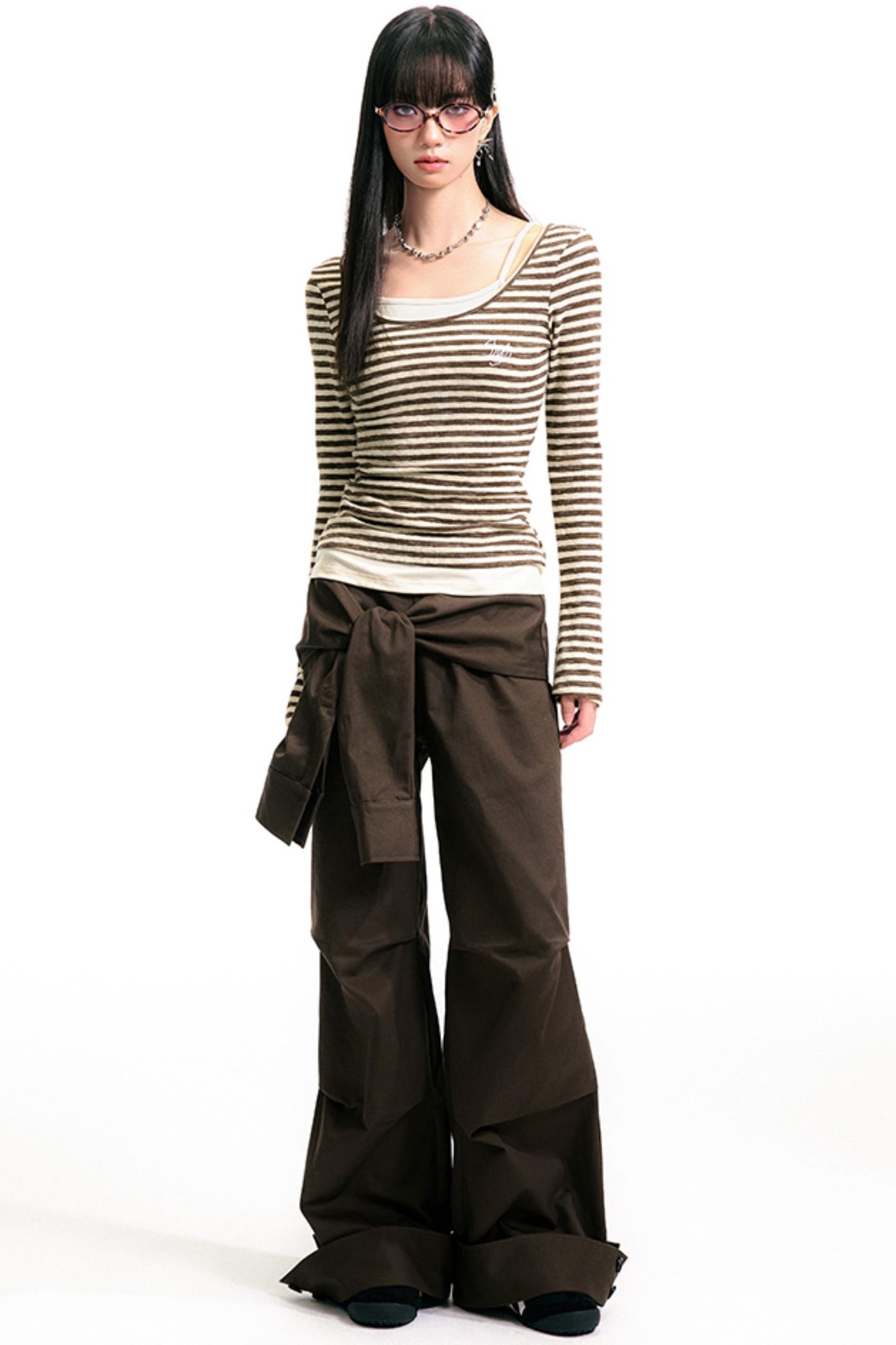 Colorblock Striped U-Neck Top