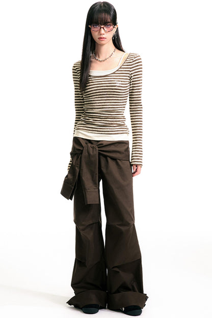 Colorblock Striped U-Neck Top