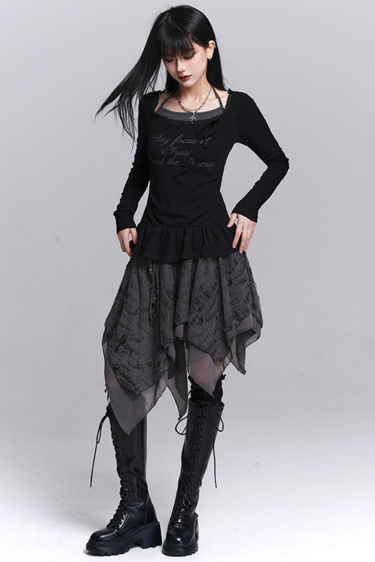 Black Halter Neck Two-Piece Top