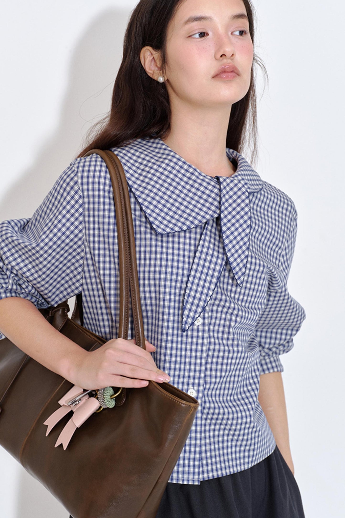 Rabbit Ear Collar Cropped Shirt