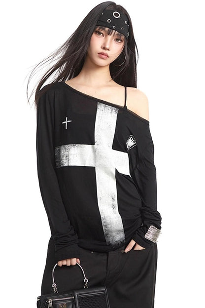 Cross Print Long Sleeve T-Shirt