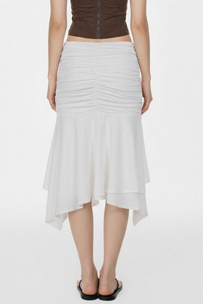 White Pleated Asymmetrical Skirt