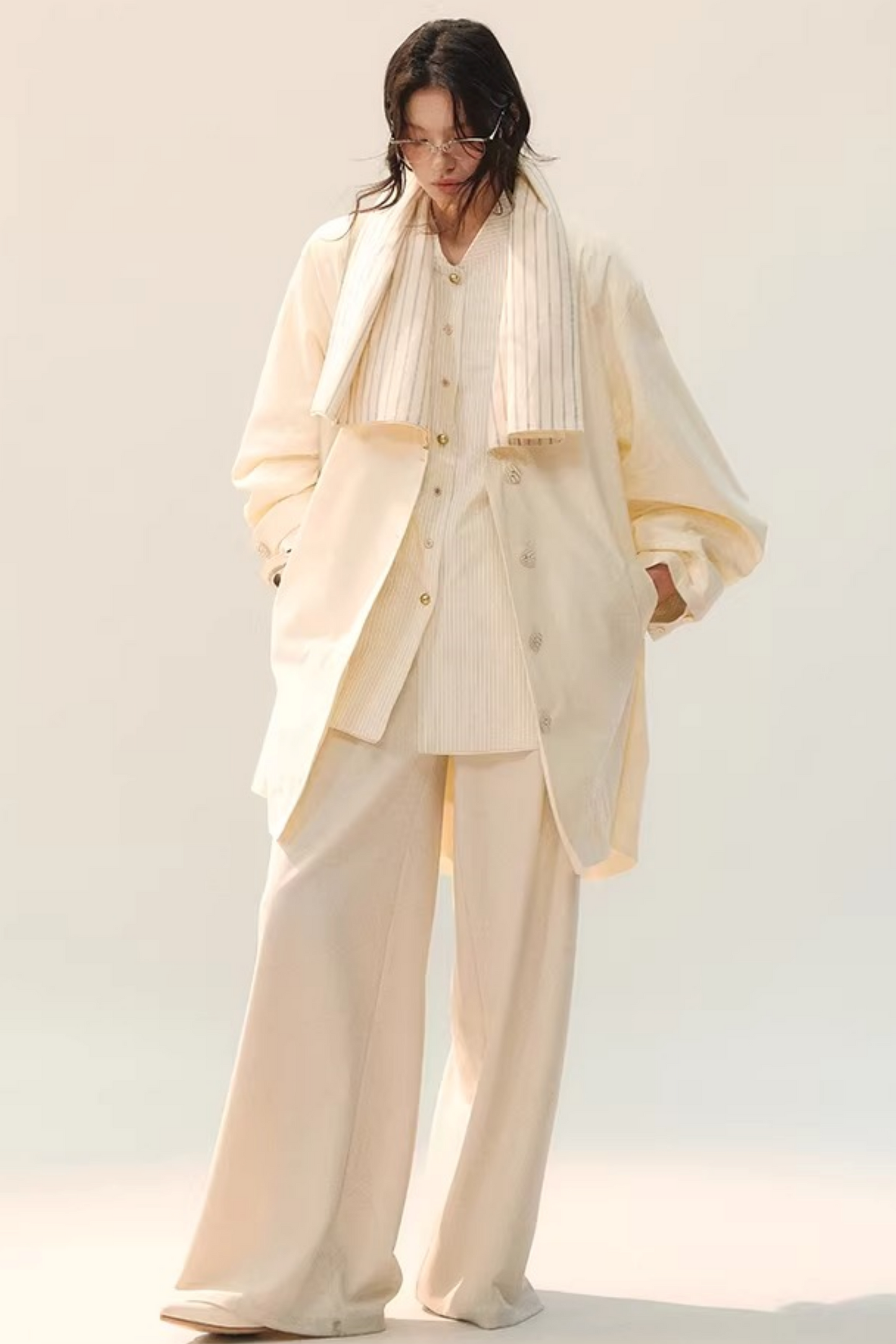 컬러 블록 더블 칼라 블라우스