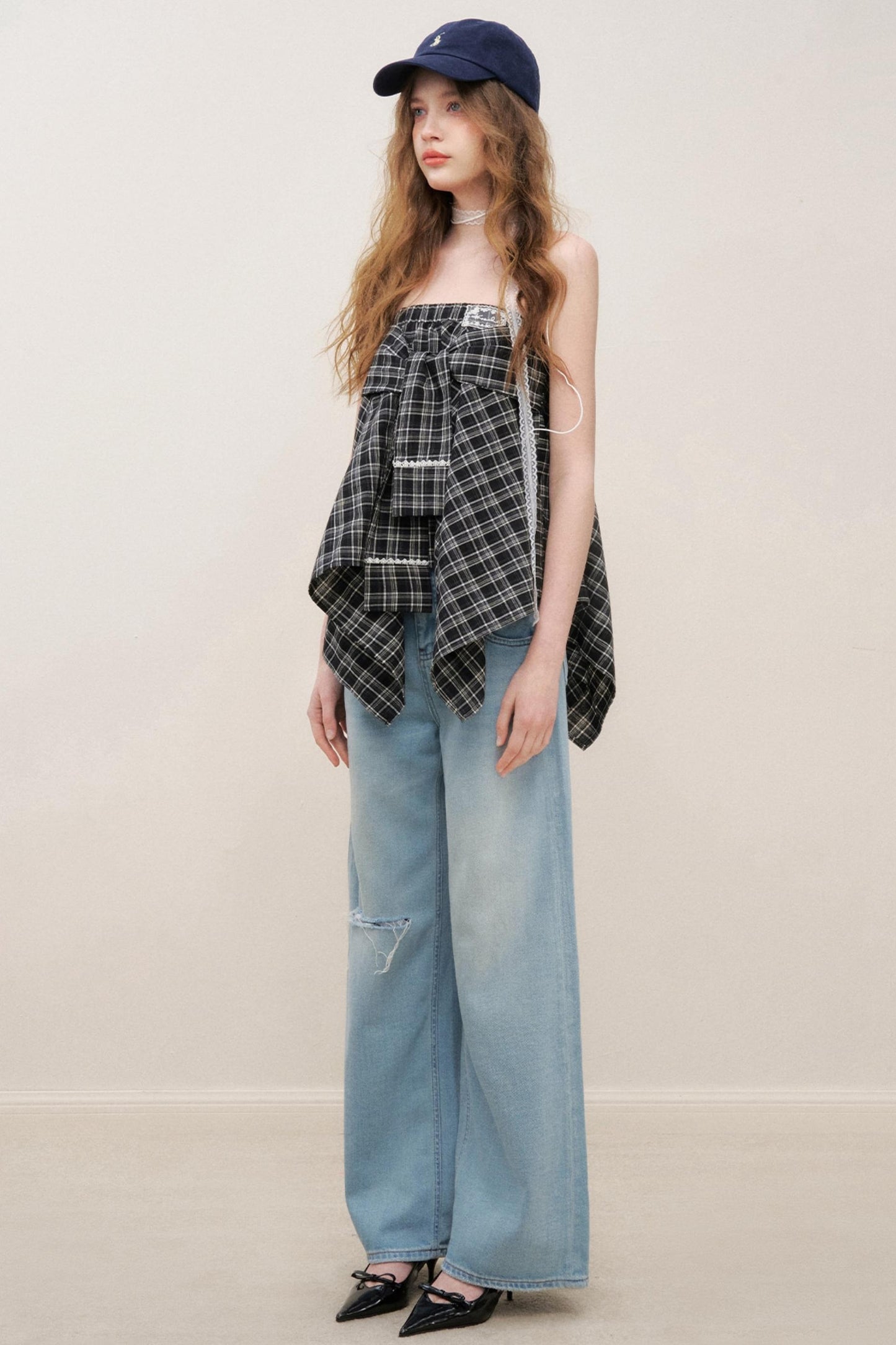 Asymmetrical Checkered Top- Skirt