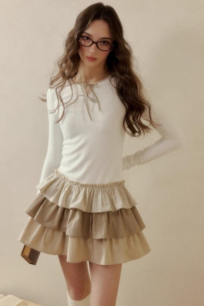 Retro Plaid Knit Tutu Skirt Dress