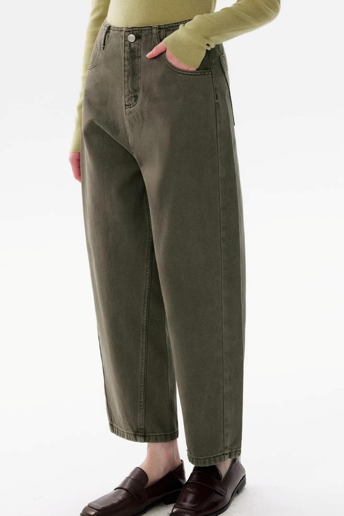 Vintage Green Cotton Wide-Leg Pants