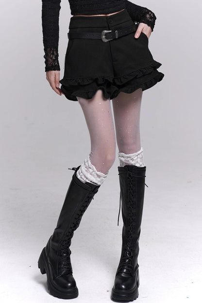 Ruffled Woolen Boot Shorts