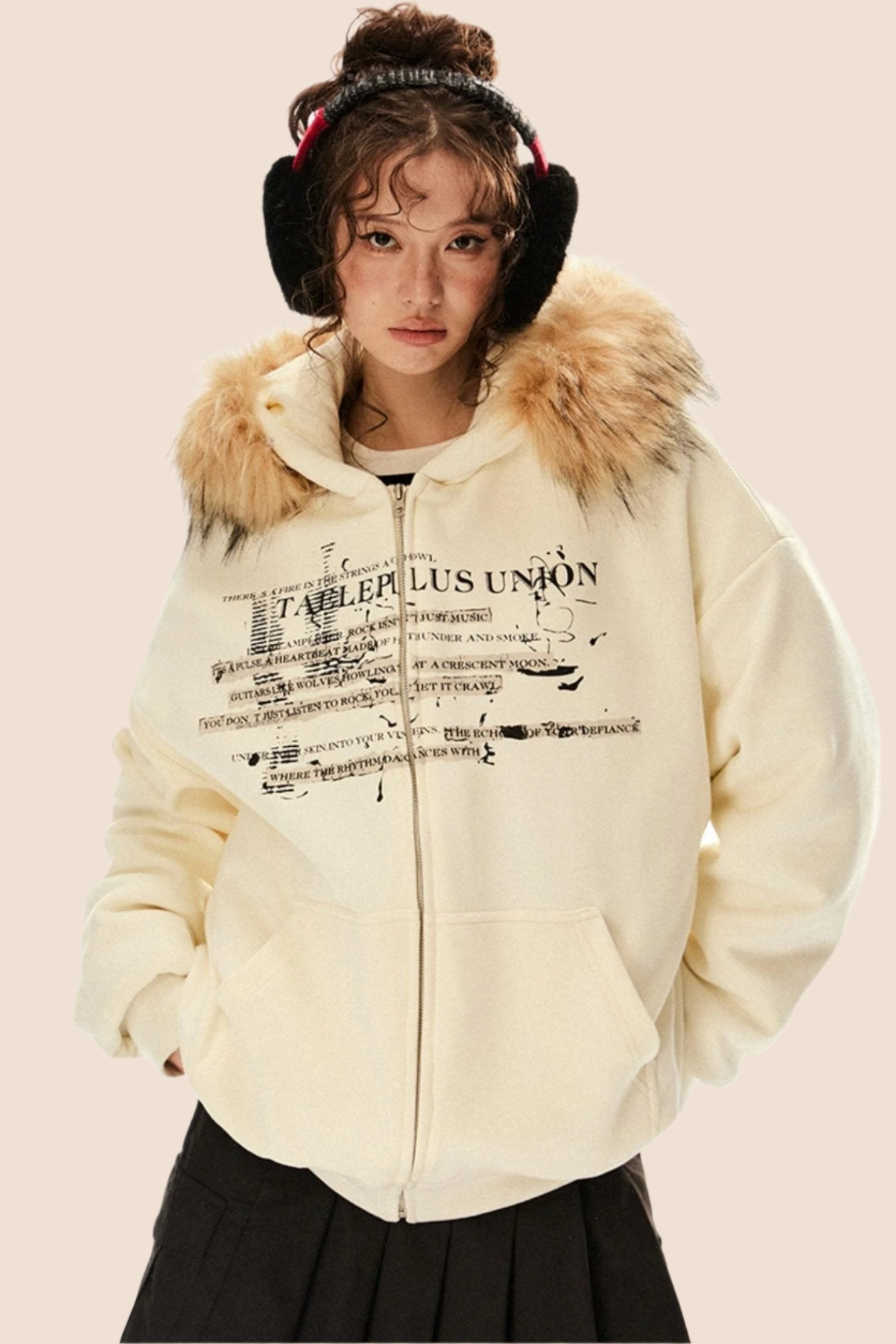 Loose Warm Fur Collar Sweatshirt