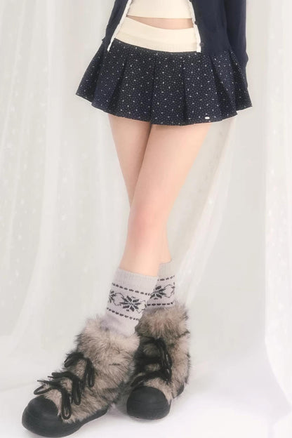 Color-Blocked Pleated Floral Skirt