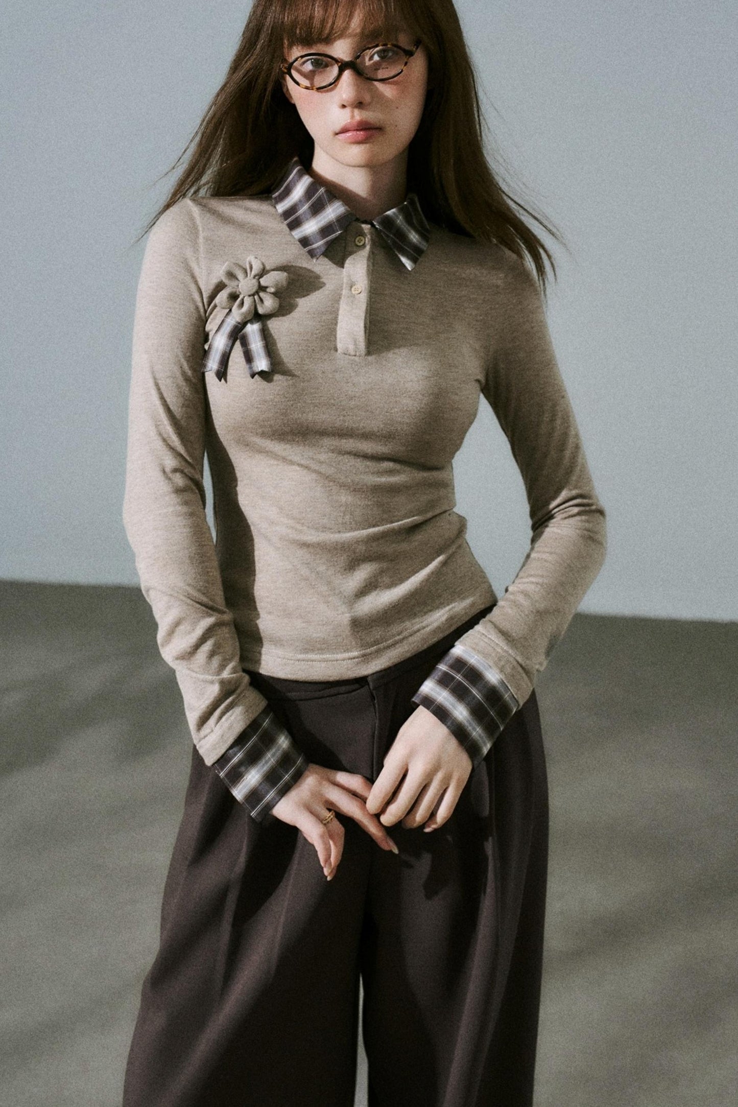 Quiet Plaid Long-sleeved Shirt