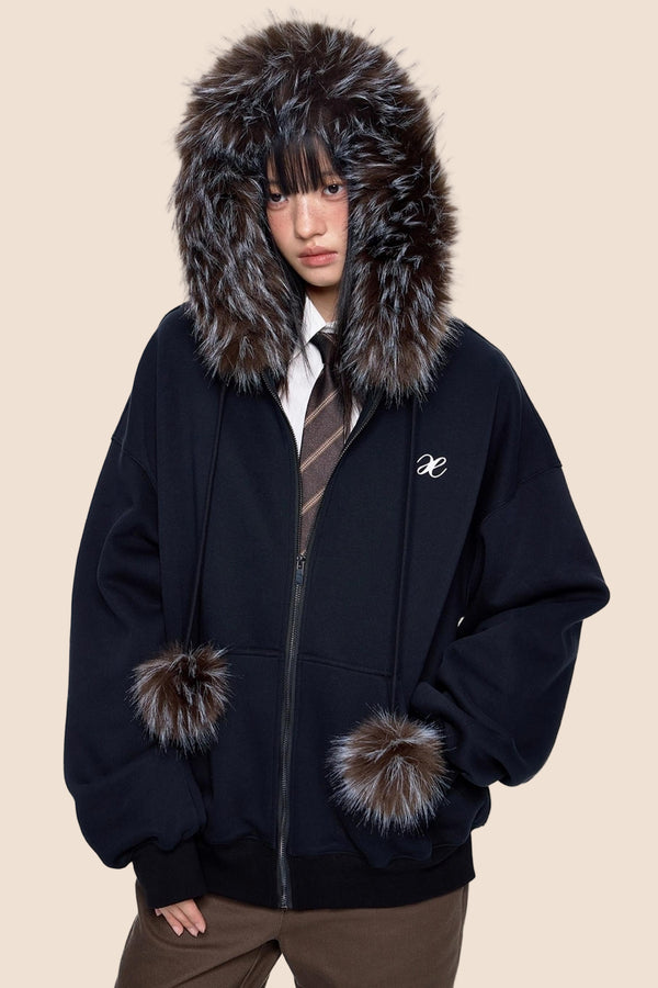 Hooded Embroidered Fleece Cardigan