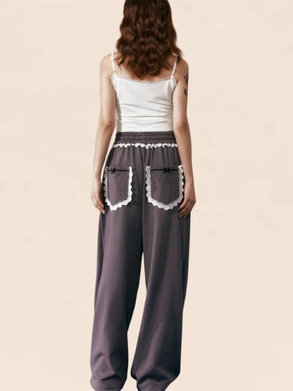 White Trim waist Long Loose Pants