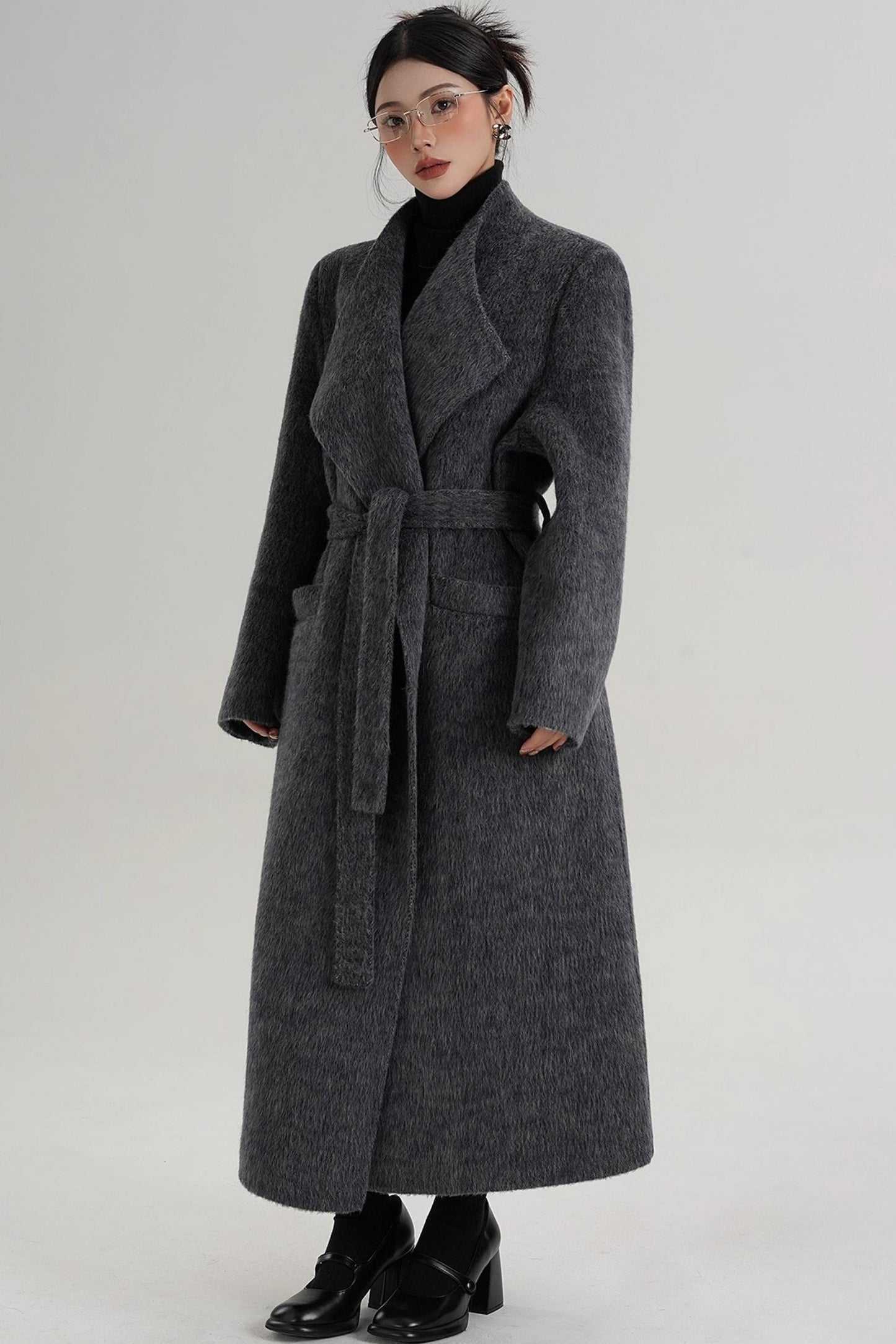 Elegant Gray-Blue Wool Coat