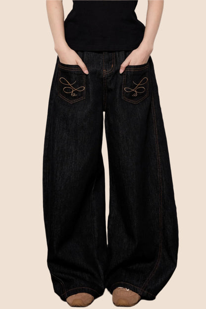 Casual Cow Color Embroidered Jeans