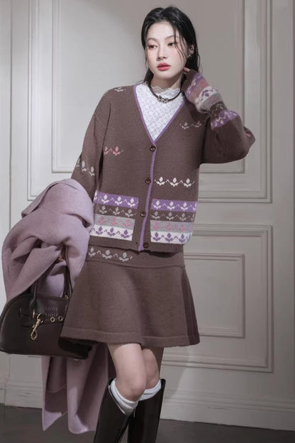 Winter Tulip Wool Cardigan Set