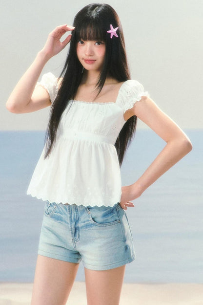Waist-Cinching Jacquard Blouse