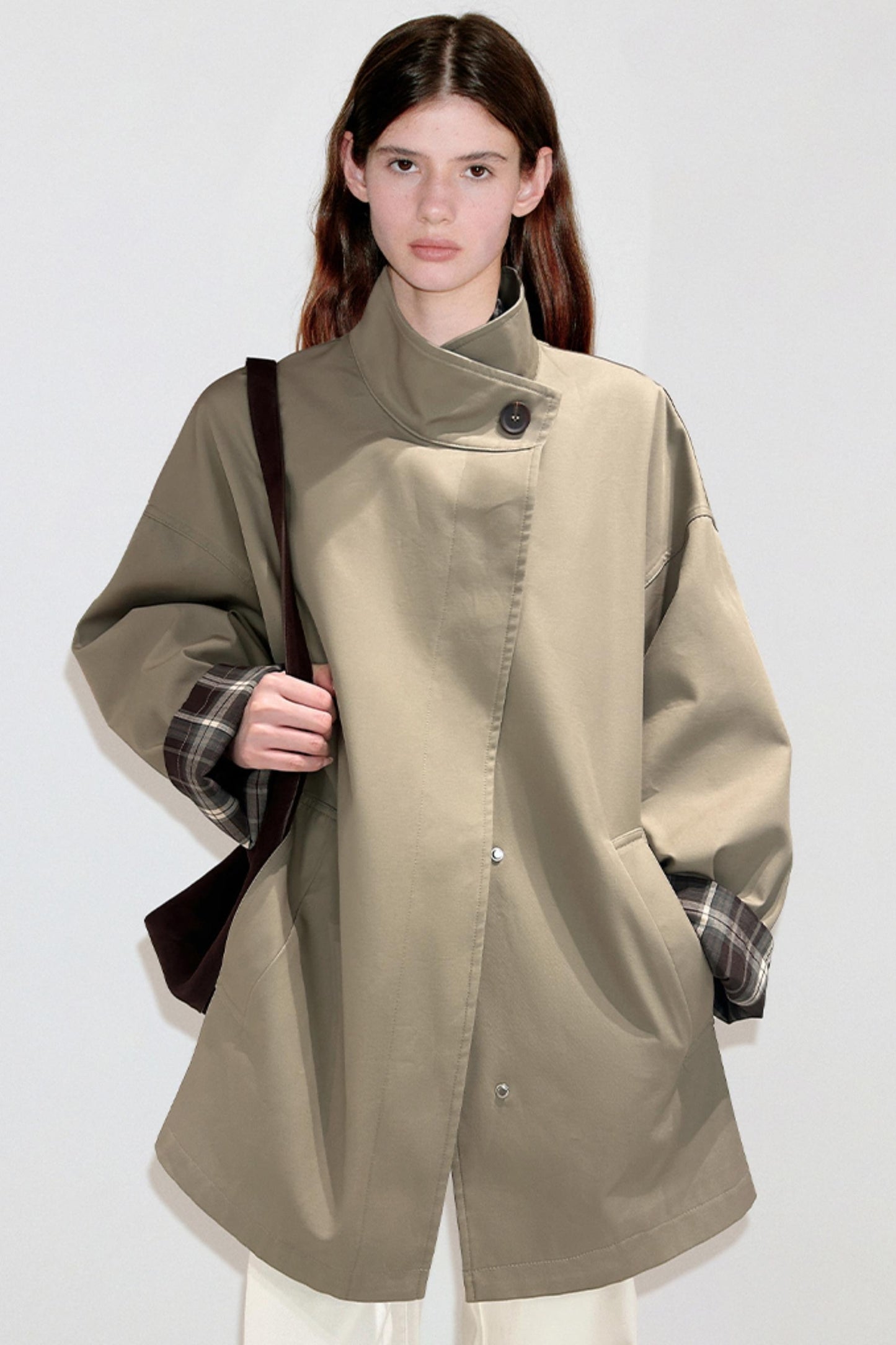 Atmospheric Plaid Patchwork Trench Coat