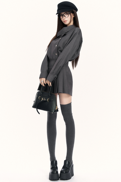 레트로 플리츠 트렌치 드레스