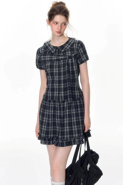 Original Lace-up Plaid Dress