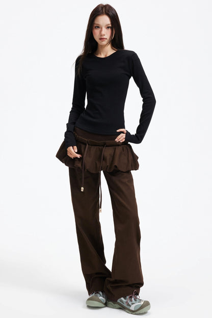 Coffee Patchwork Short Skirt