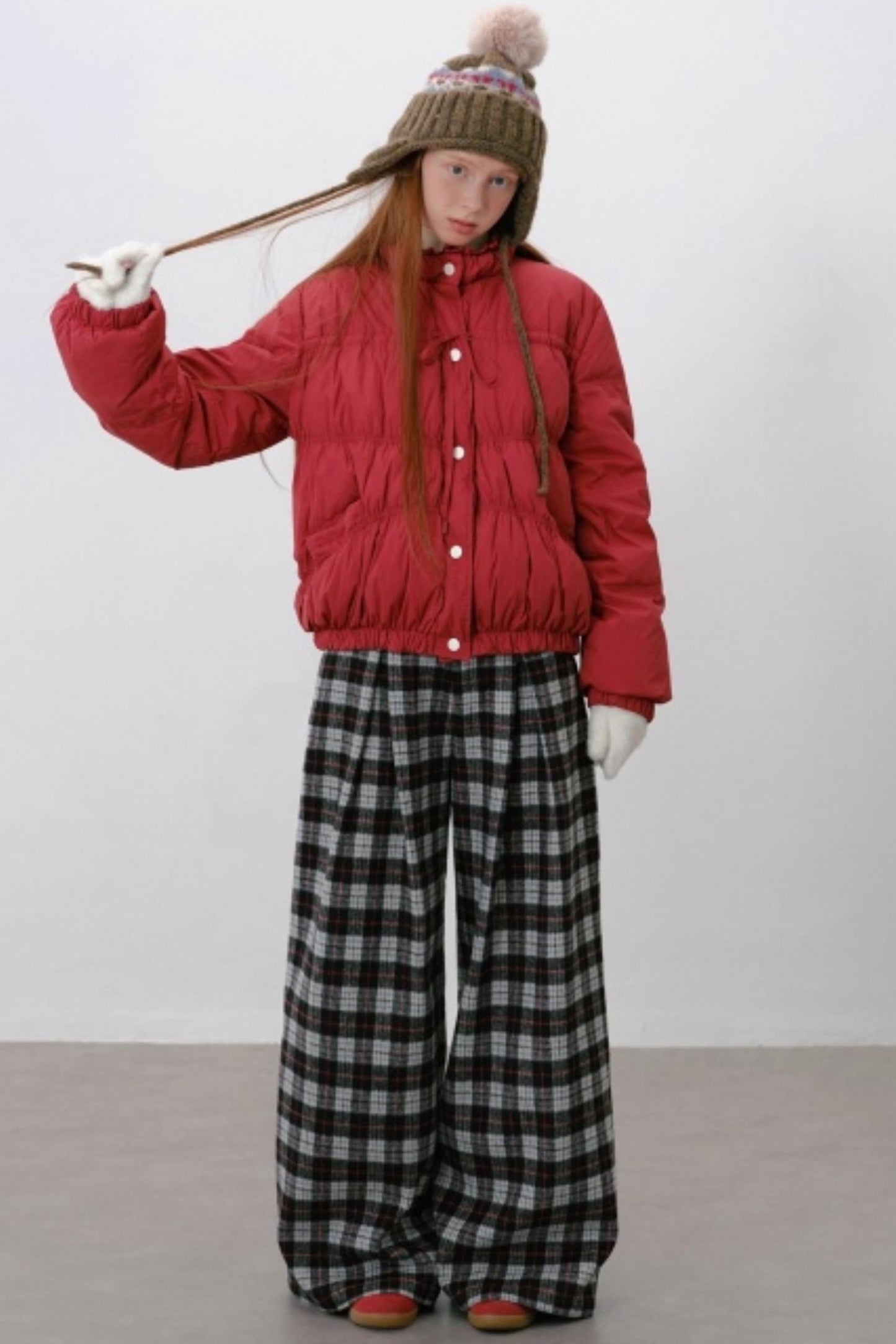 Retro Style Plaid Wide-Leg Pants