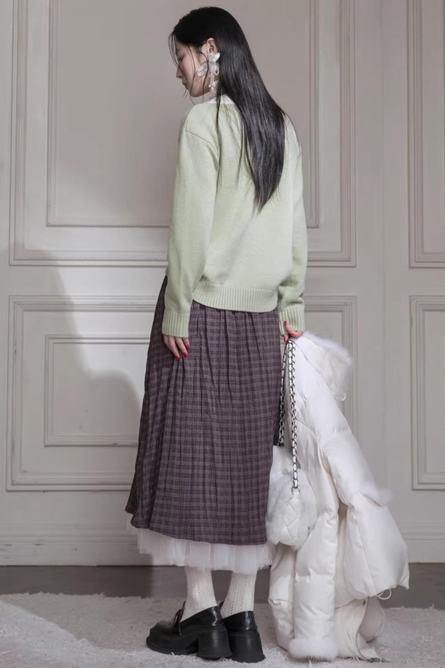 Warm Apricot Wool Tie Sweater