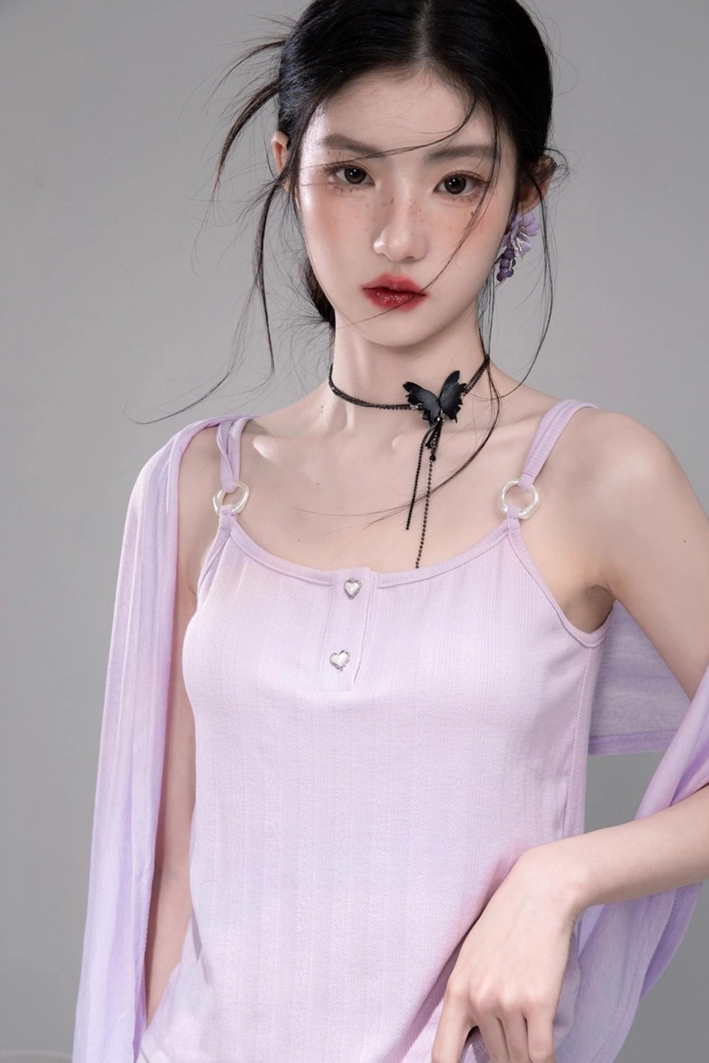 Cool Lily Purple Shawl With Vest Set