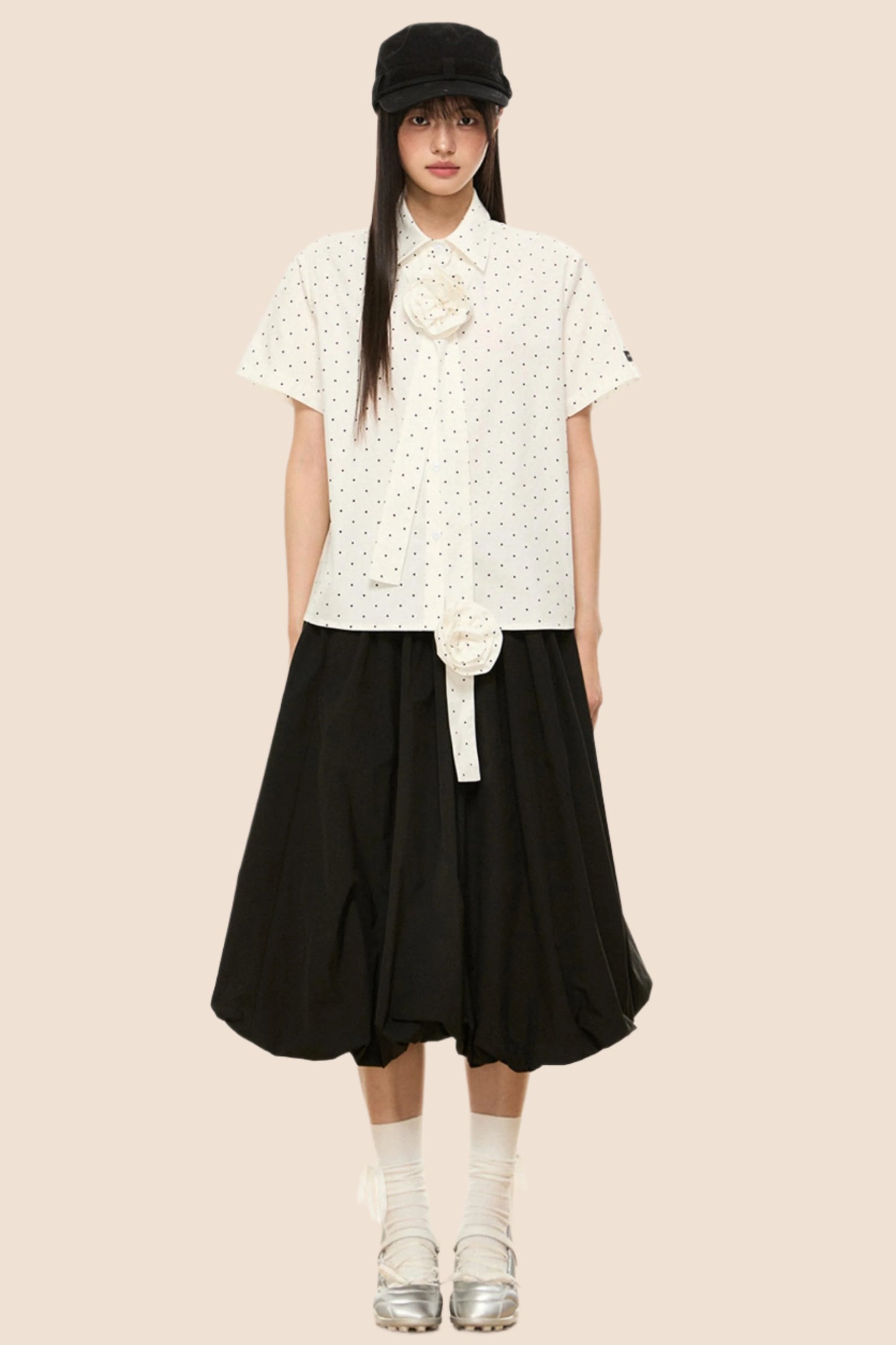 Polka Dot Flutter Sleeve Blouse