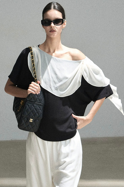 Black and White Off-Shoulder Top